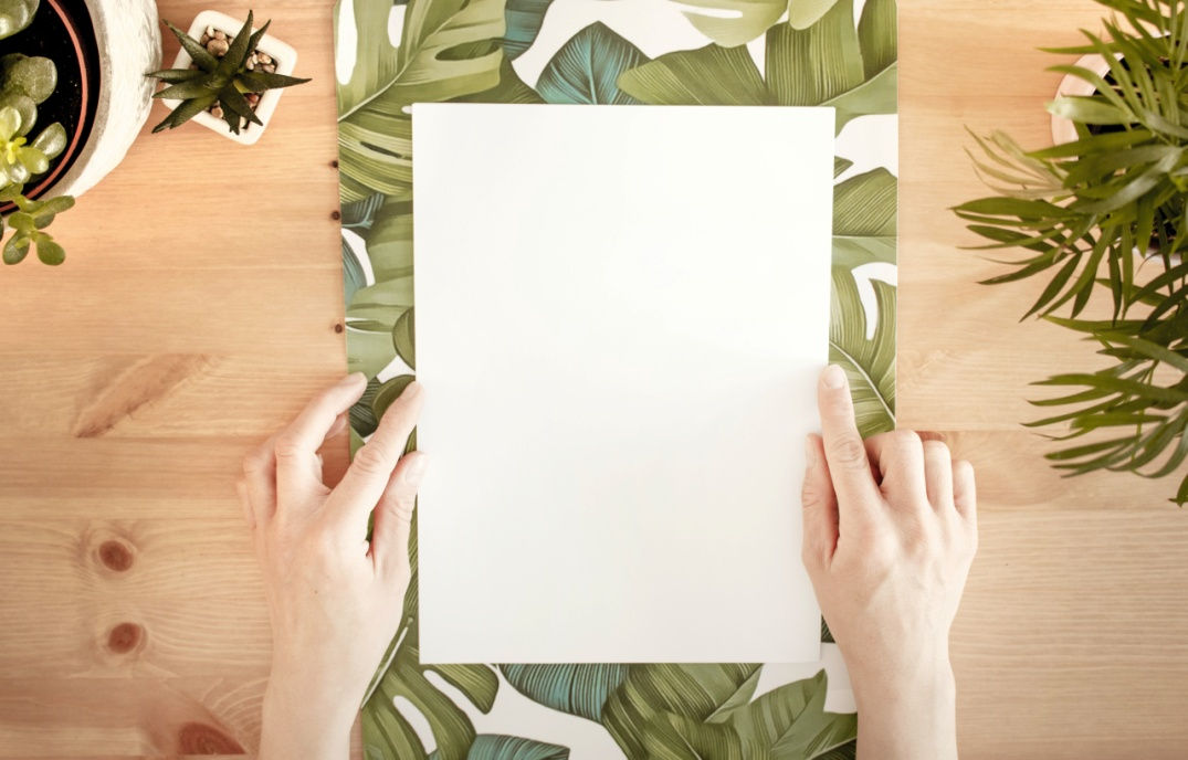 A white sheet of paper placed on a green table